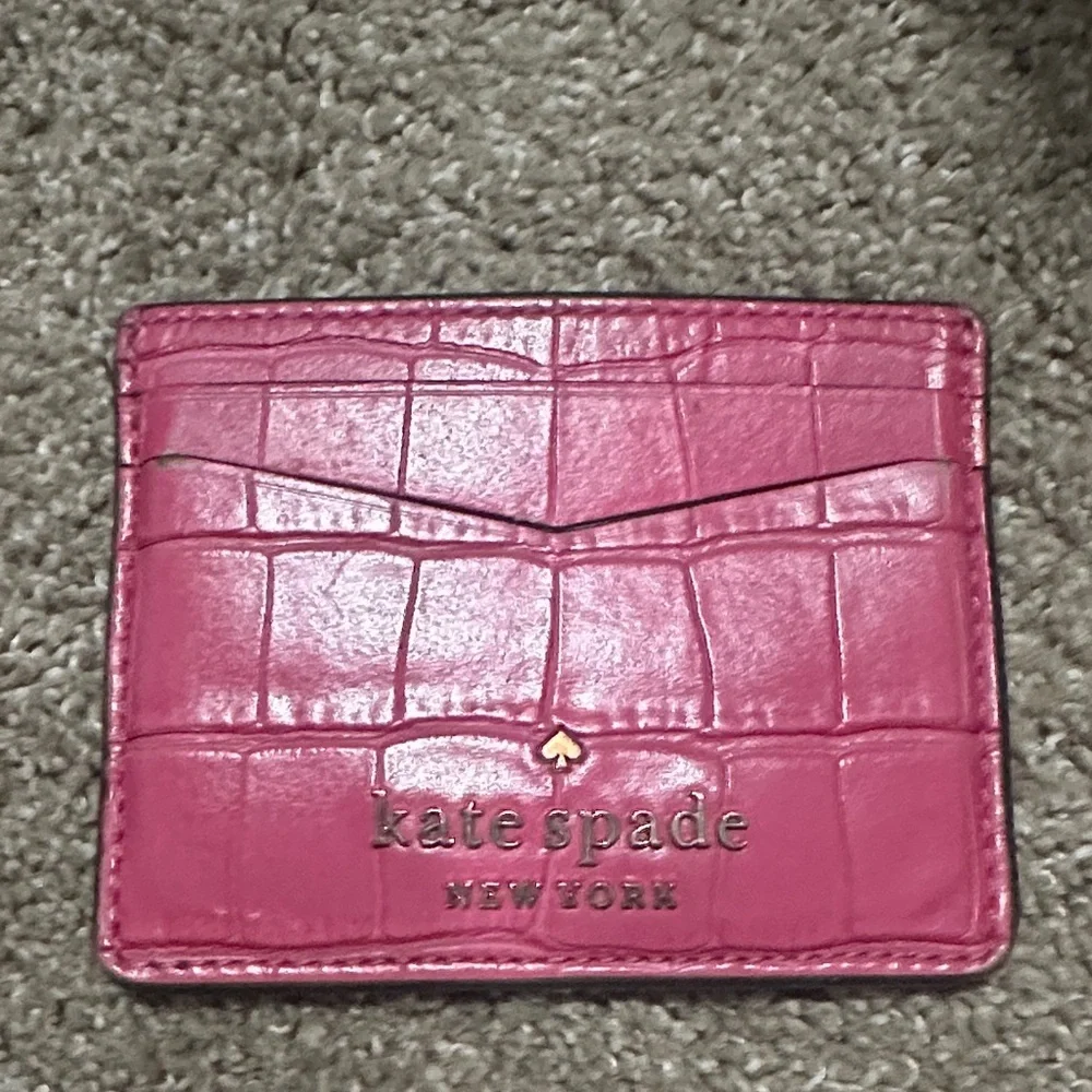 Kate Spade Fuchsia Croc-Embossed Card Holder